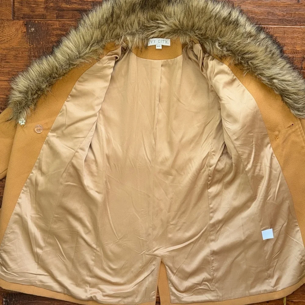 Ivy City Co Kids Sloane Camel Tan Peacoat with Removable Faux Fur Collar, 9/10